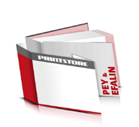  Books printing Efalin Overlay Pey Overlay printed Endpaper Front & Endpaper Back straight spine threadbinding Brochureprint im Landscape